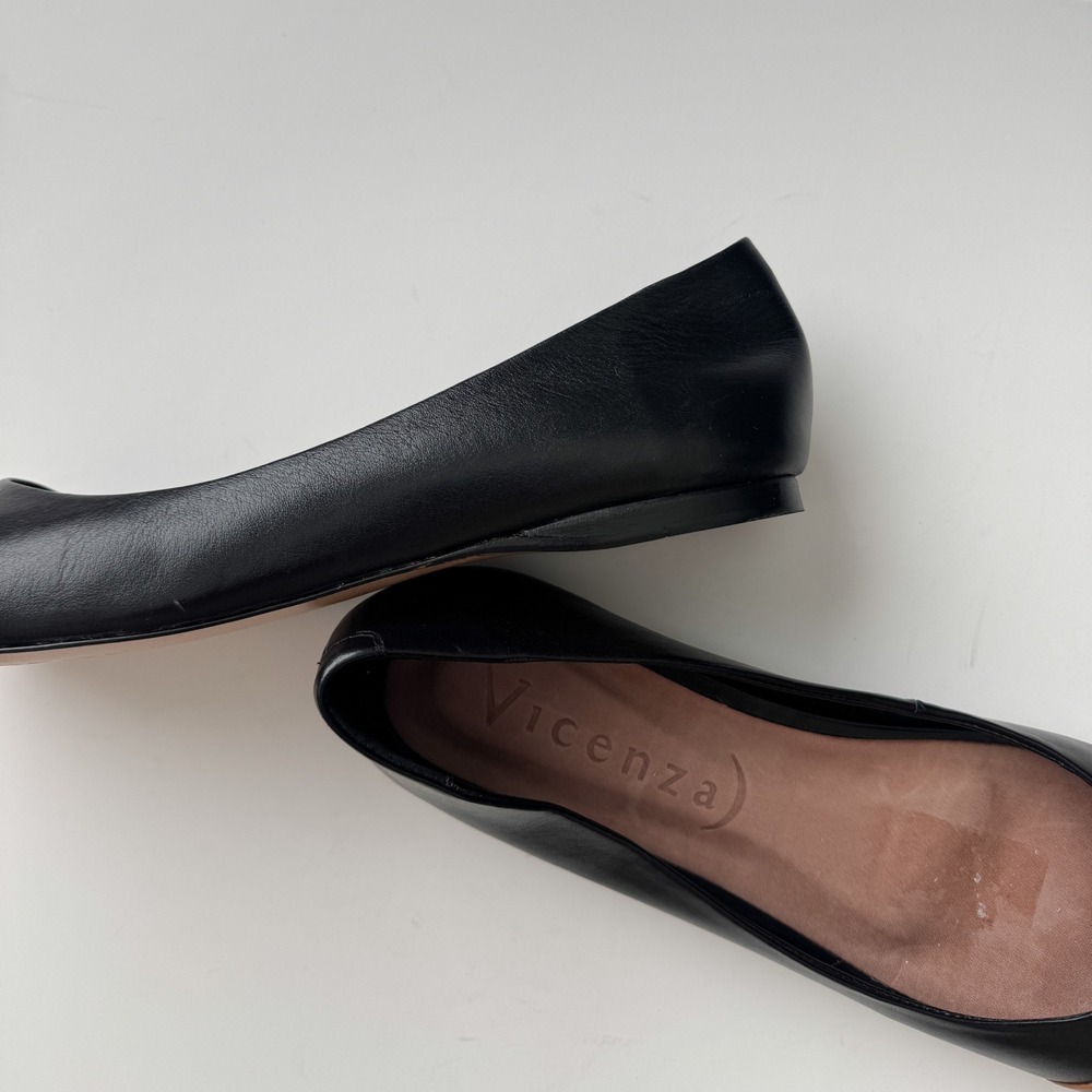 Vicenza Black Leather Two Tone Cap Toe Square Toe Ballet Flats Size 7 Brazil - Picture 10 of 10